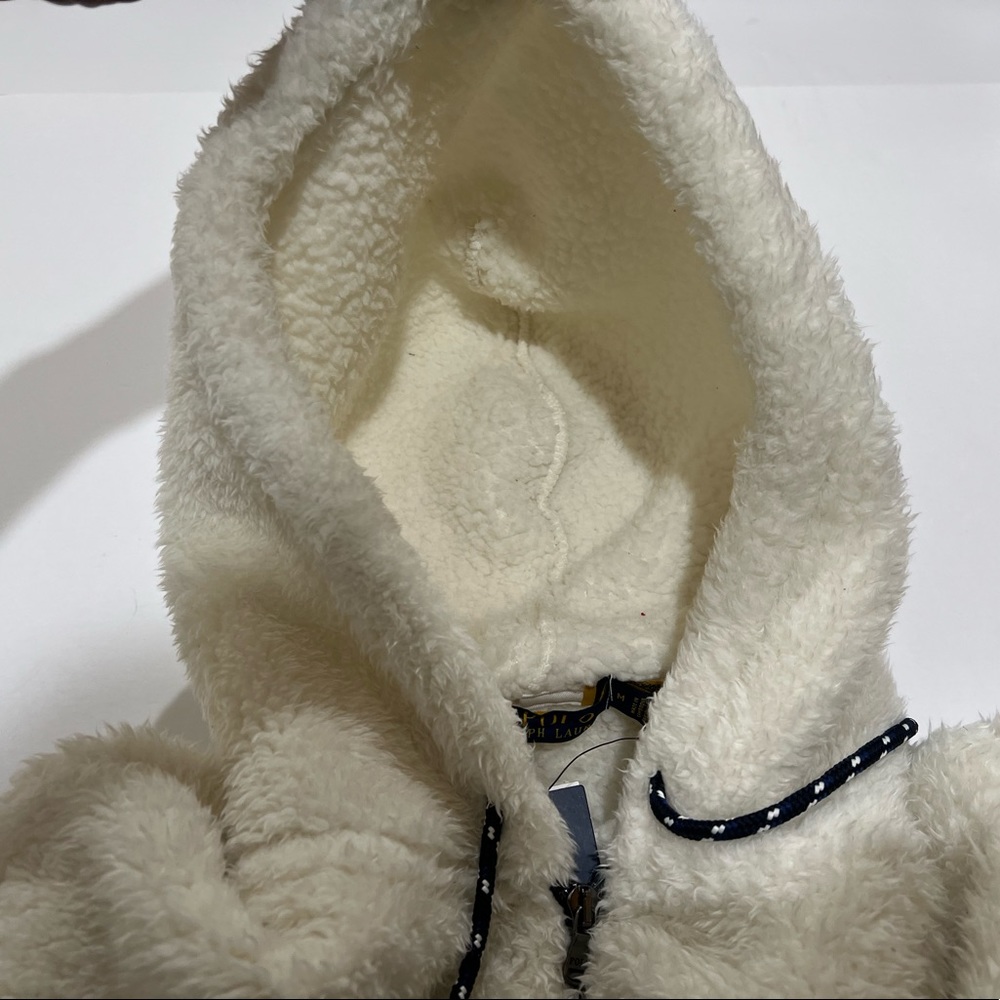 Ralph Lauren Polo, Sherpa Full Zip Hoodie, Blue & White - Picture 8 of 10